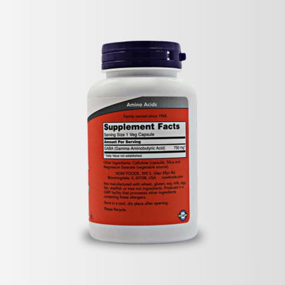 NOW FOOD GABA 750 MG - 100 VEG CAPSULES