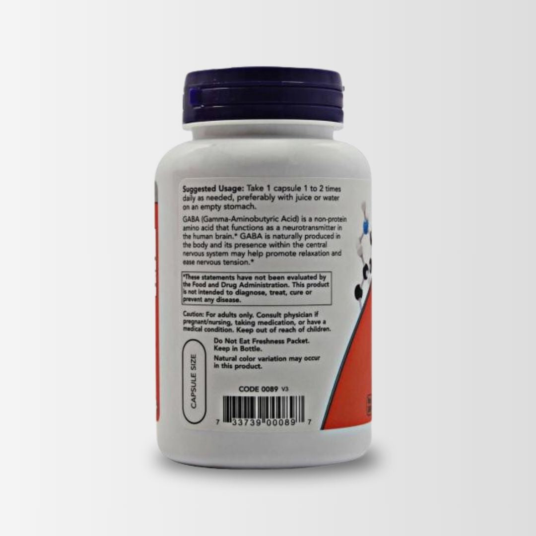 NOW FOOD GABA 750 MG - 100 VEG CAPSULES
